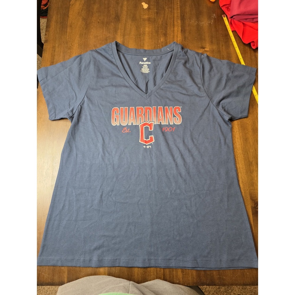Fanatics Cleveland Guardians Womens 1X Navy V Neck T-Shirt MLB NEW